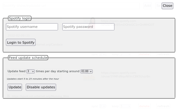 Spodcast feed manager settings